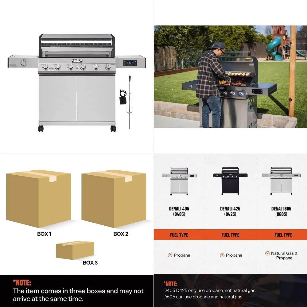 

Denali Series, 6Burner Convertible Natural Gas Smart bbq Grill Stainless Steel Denali 605 with Rotisserie Kit Without Conversio