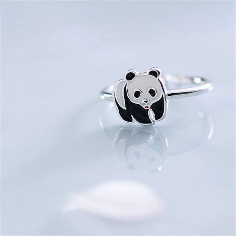 New Simple National Wind Cute Panda 925 Sterling Silver Jewelry Fashion Sweet Animal Epoxy Exquisite Opening R236