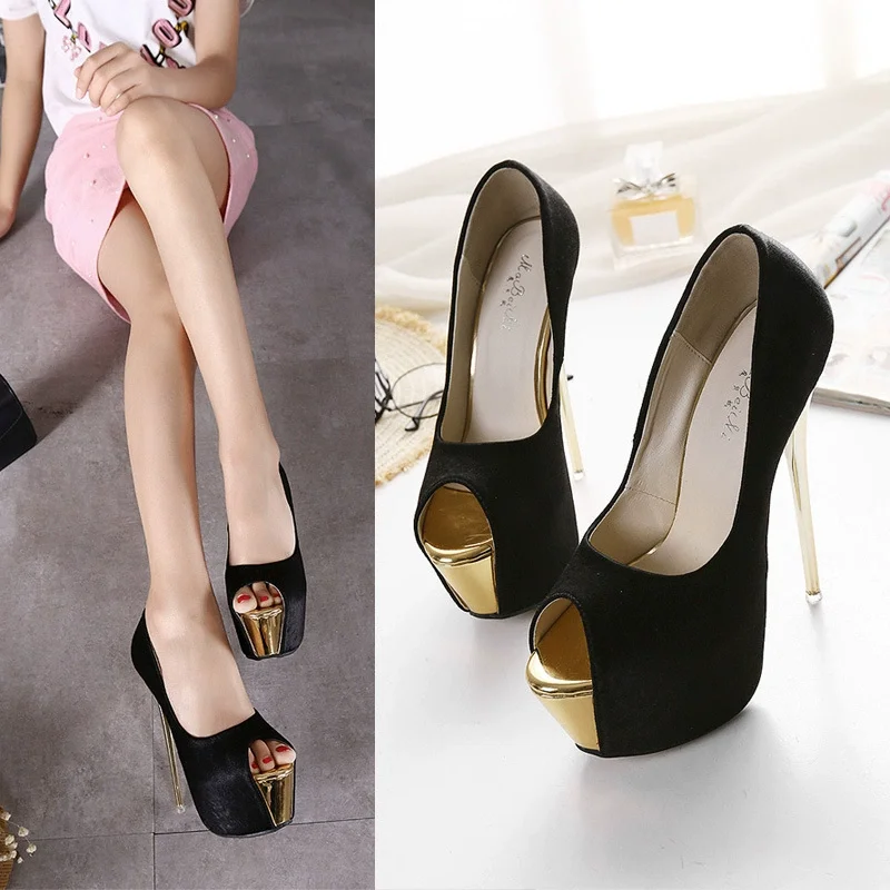 أحذية نسائية المفتوحة تو حجم كبير 43 44 45 أحذية النساء الوردي 2025 امرأة 16 سنتيمتر سوبر عالية الكعب مضخات خنجر كعب رقيقة #1