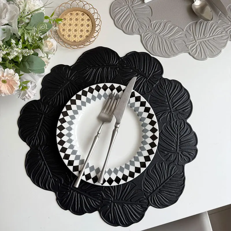 1/4/6PCS Flower Shaped Gift Black Placemats Rectangular Faux
