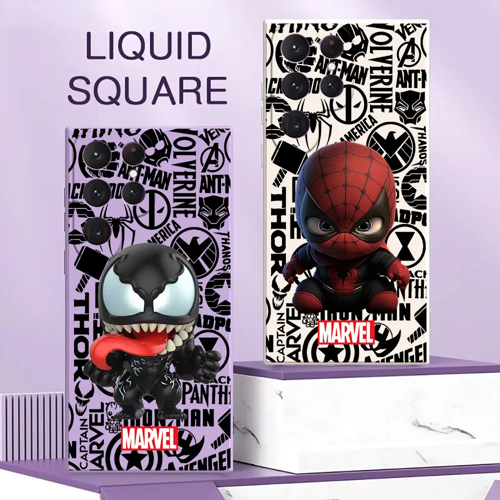 Cute Baby Venom Spider Man Phone Case For Samsung Galaxy S25 S24 Ultra S23 S22 Plus S21 S20 FE S9 S25Ultra Liquid Silicone Cover