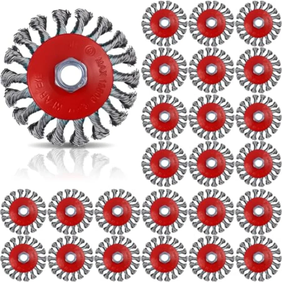 

24 Pcs Wire Wheel Brush Wire Wheels with 5/8"-11 Threaded Arbor for 4 1/2 Angle Grinder Knotted Wire Cup Brush for Heavy Cleani