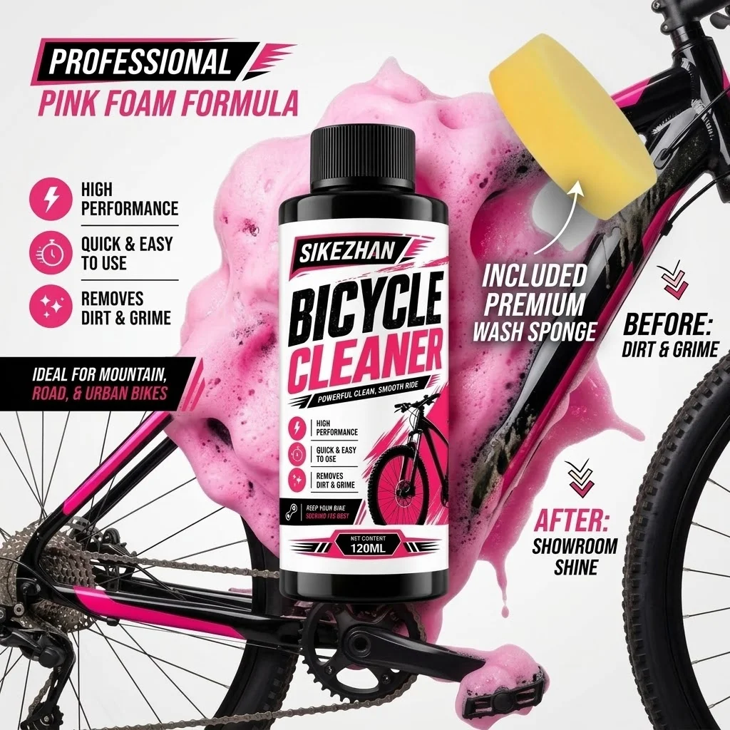 SIKEZHAN 120ml Bicycle Cleaner Powerful Dirt Grime Remover Fast Acting Bike Wash Degreaser Liquid for MTB Road Frame Chain Care