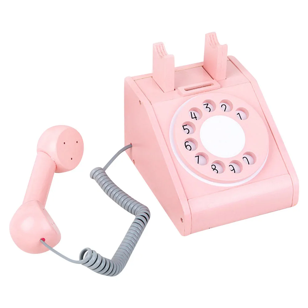 

Kids Educational Simulation Telephone Wooden Plaything For Children Role Play Busy Board Parent-Child Interaction Gift Pink