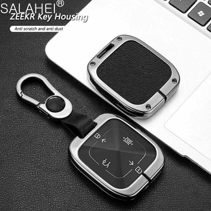 Zinc Alloy Leather Car Smart Remote Key Case Cover Shell Holder Full Protector Fob For ZEEKR 001 Keychain Auto Styling Accessory