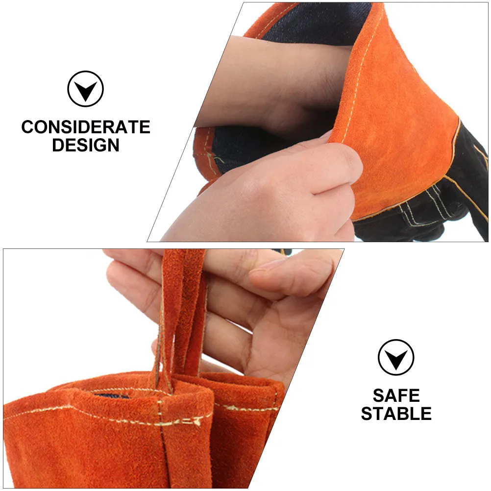 1Pair Lightweight Yet Sturdy Barbecue Gloves Cowhide Heat Resistant Double Layer Construction for Camping Outdoor Cooking