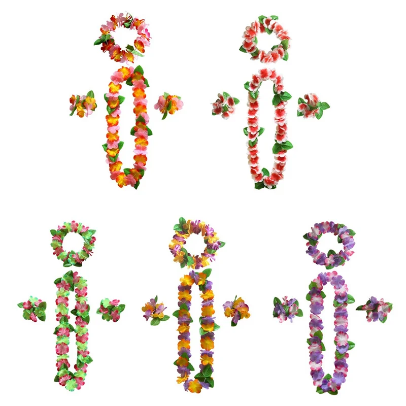 

ABQR 10 компл., гавайские цветы Leis, тропические Луау, товары для вечеринок из хула, гирлянды, ожерелья, браслеты для гавайских украшений