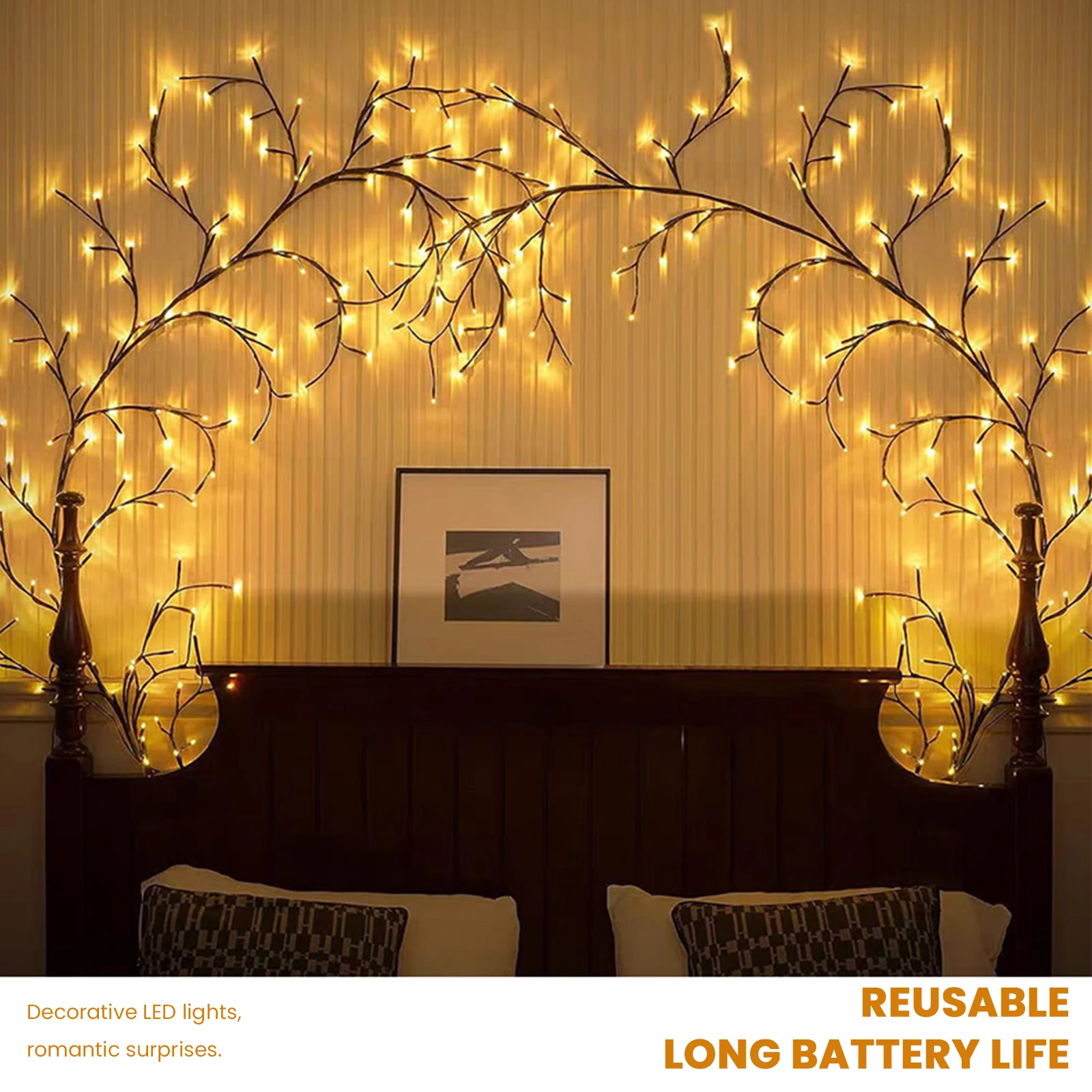 96 LED أضواء كرمة الصفصاف 8 طرق الصفصاف شجرة الكرمة فرع أضواء مسحور الجدار الديكور عيد الميلاد الديكور