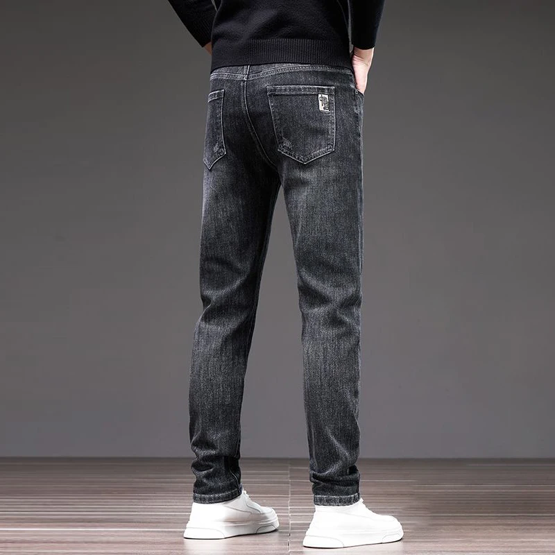 Pantalones vaqueros rectos sueltos y versátiles de alta calidad para hombre, pantalones vaqueros elásticos para primavera y otoño, pantalones azul neblina a la moda, color gris oscuro