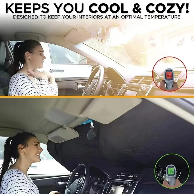 Parasol de doble círculo con revestimiento plateado para coche, tela de protección solar, almacenamiento plegable Universal para parabrisas delantero de coche, Verano