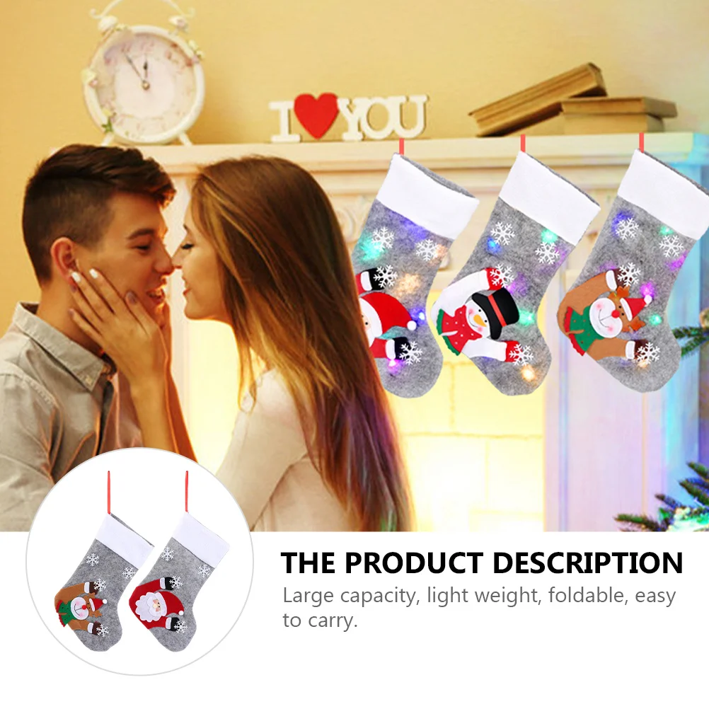 

2pcs Luminous Christmas Stocking Large Capacity Foldable Gift Bag For Kids Christmas Candy Storage Hanging Decoration Bright