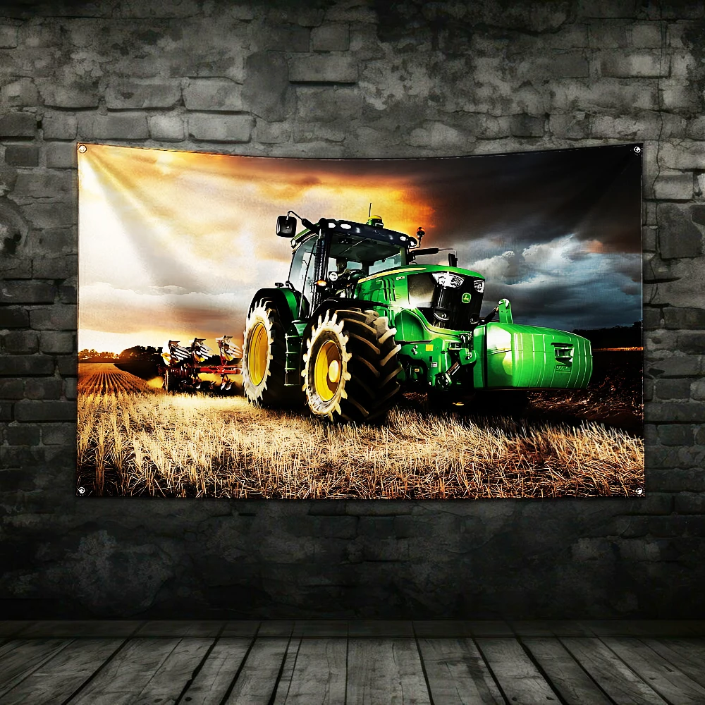 3x5 Ft Green Truck Machine Tools Flag Polyester Printing Banner for Garage Wall Art Out Door Decoration With Brass Grommets