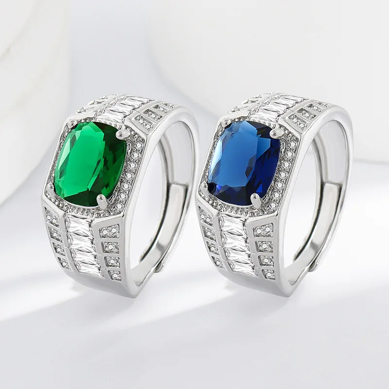 

Topaz Emerald Zircon 925 Sterling Silver Luxury Men's Ring for Business Dating Banquet