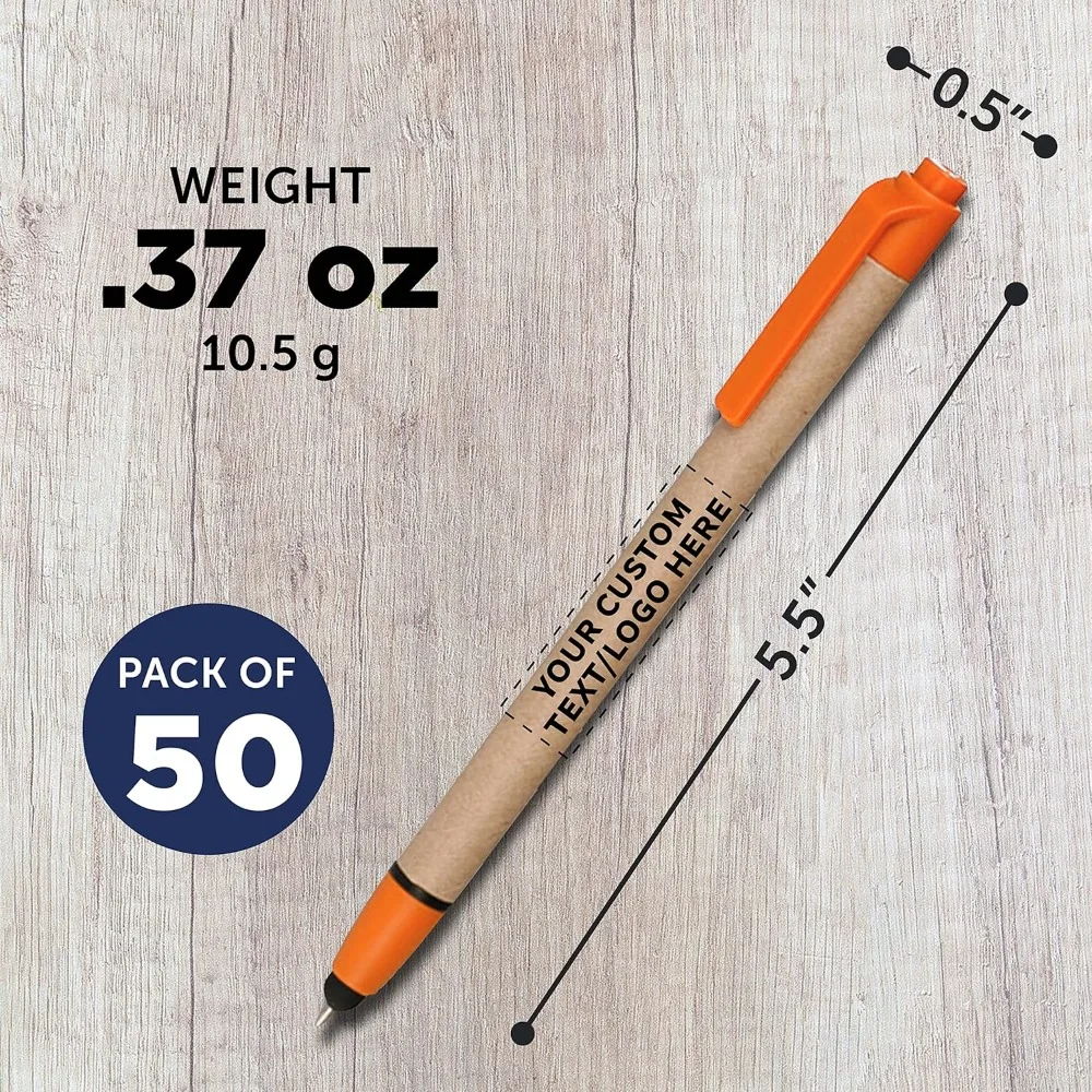 مجموعة أقلام حبر جاف مكونة من 50 قطعة قابلة للتخصيص - معاد تدويرها، قابلة للسحب، برتقالية مع خيار الشعار