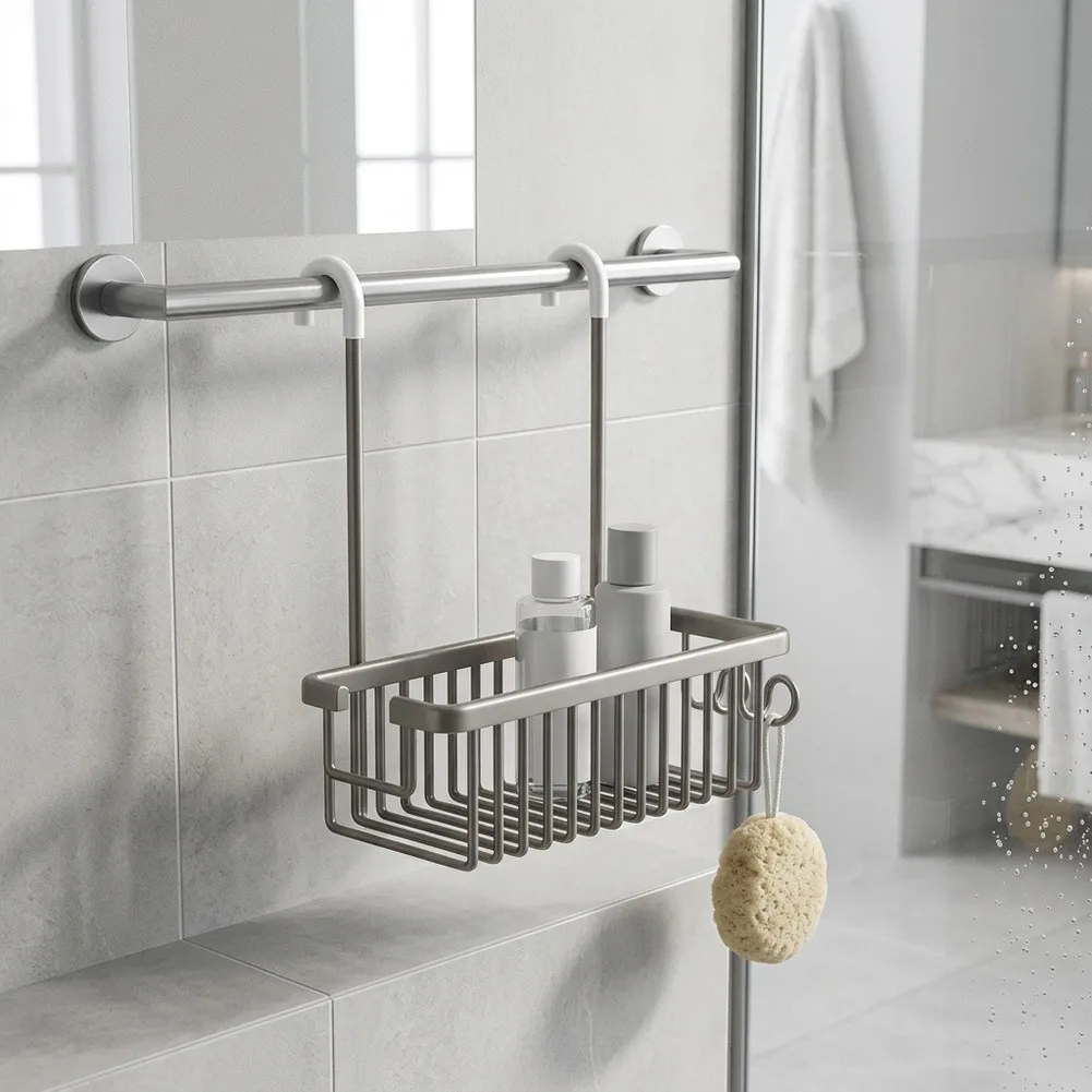Aluminum Shower Organizer Hanging Design with Hooks for Bath Accessories 31 x 12 x 36 cm Rust-Proof Bathroom Shelf