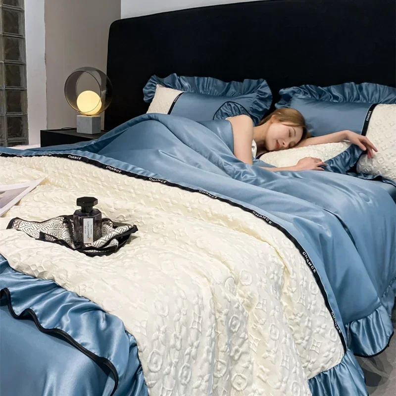 2024 Summer Silky Air Condition Comforter Lightweight Cooled Quilt with Cooling Fabric Home Double Sides Cooling Blanket for Bed
