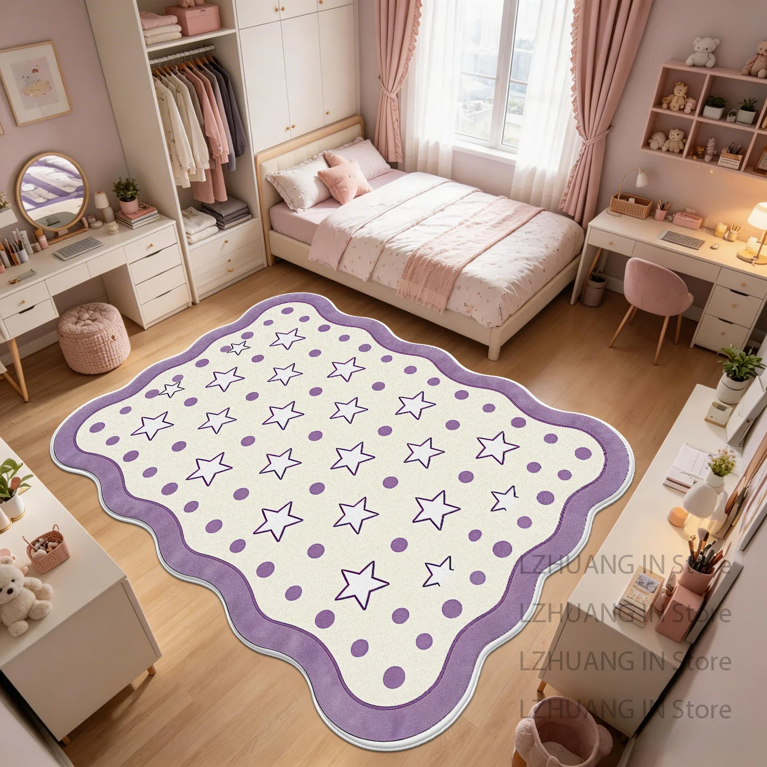 Dopamine Cute Style Bedside Fluffy Irregular Carpet Decoration Bedroom Washable Soft Rug Non-slip Short Velvet Large Floor Mats