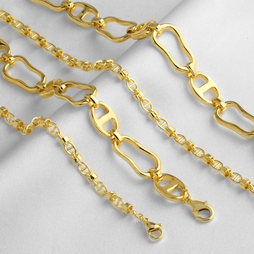 OCESRIO Pulsera de cadena de cobre para mujer, chapada en oro, cadena de eslabones marineros, collar grueso, joyería al por mayor cana250