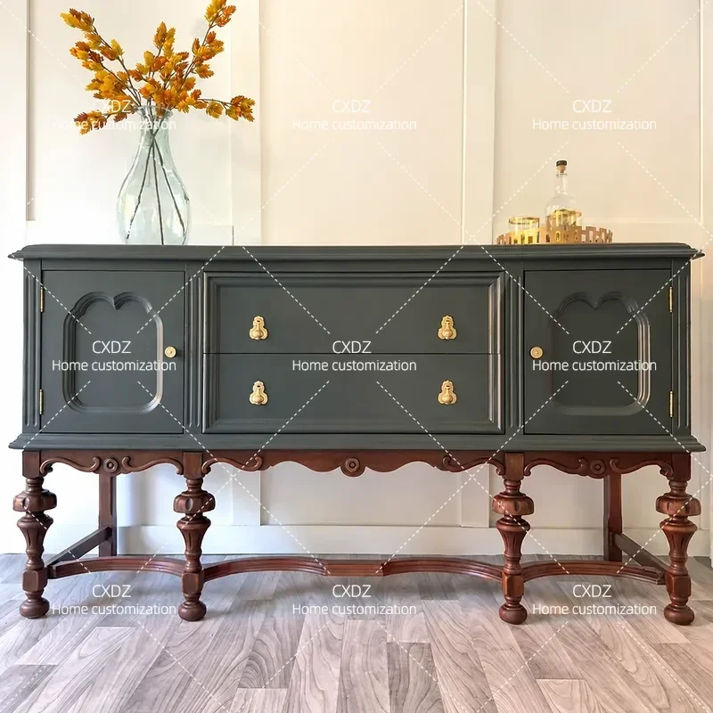 Retro Dining Side Cabinet Wall Mounted Integrated Locker Household Contrasting Color Porch Cabinet Small Apartment Living