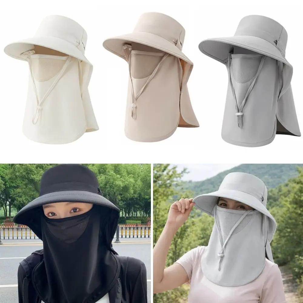 

New UV Protection Sun Hat Outdoor Sunscreen Wide Brim Bucket Hat Adjustable Rope Neck Protection Neck Flap Bucket Hat Women