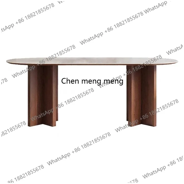 

French Retro Oval Solid Wood Leg Rock Slab Dining Table Simple Modern Semi-Circular Island Table