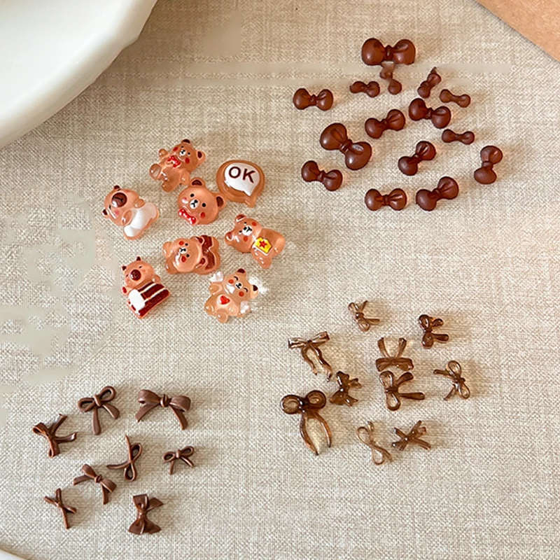50pcs Cute Bow Bear Capybara Resin Nail Art Decorations 3D Butterfly Nail Charm Jewelry Fashion DIY Accessories Manicure