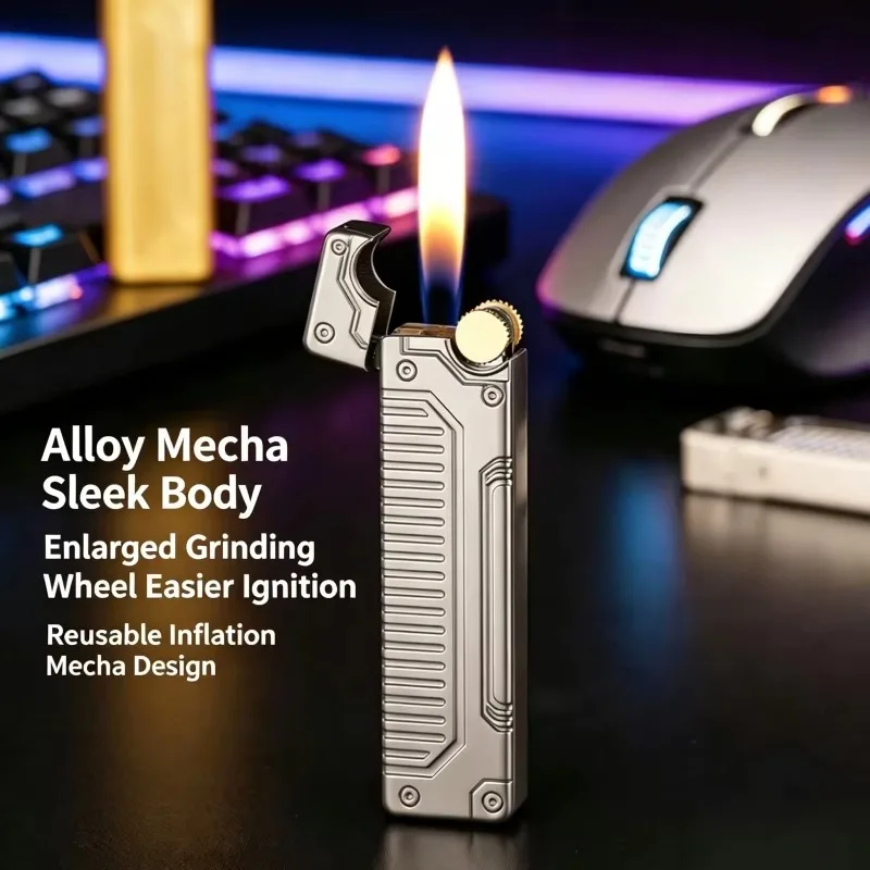 Mecha Style Flint Wheel Butane Lighter Metal Open Flame Mens Smoking Gift