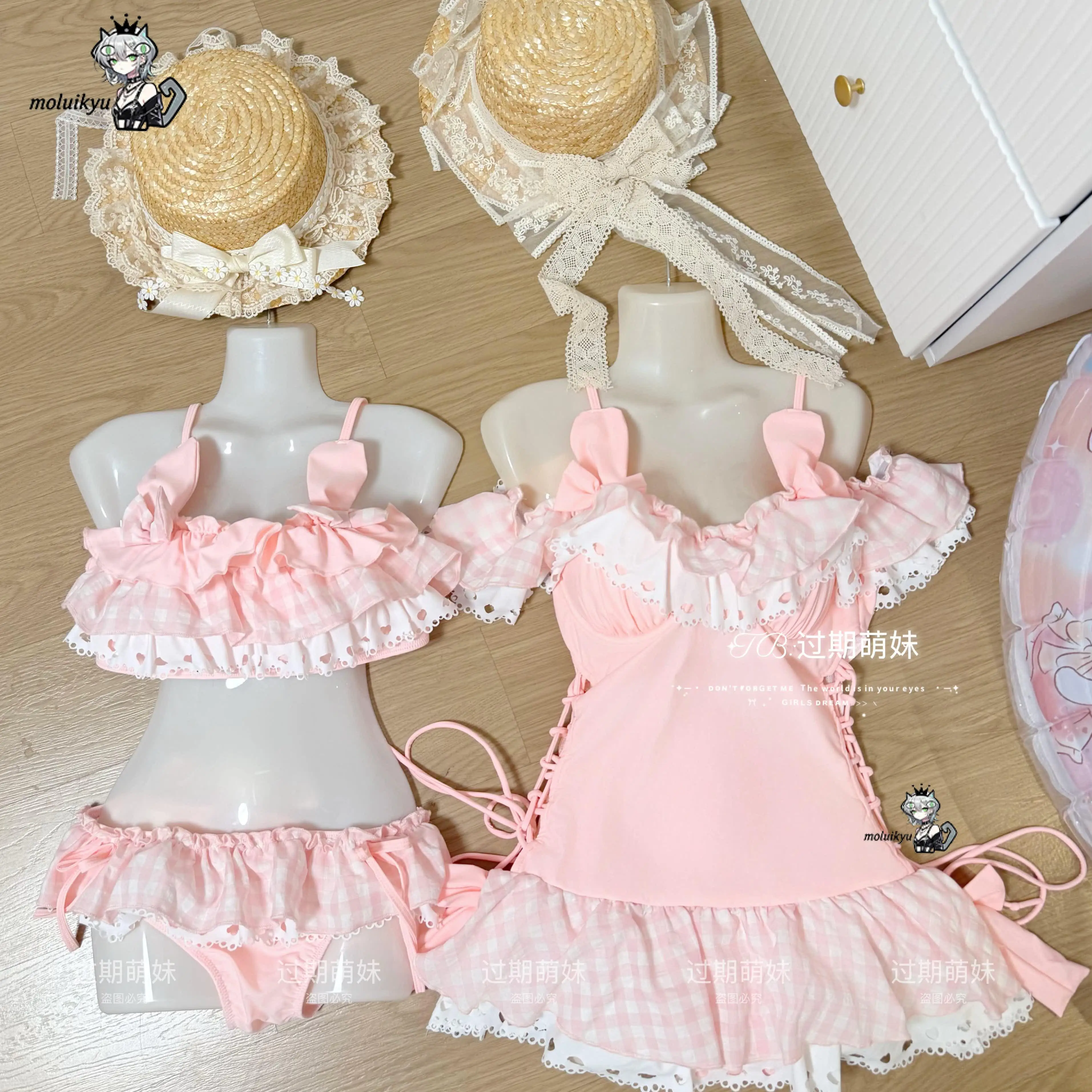 Summer New Kawaii Girls Pink Swimsuit Japanese Y2K Slim Casual Split Swimwear Daughter Student Sweet Bathing Suit Take Pictures