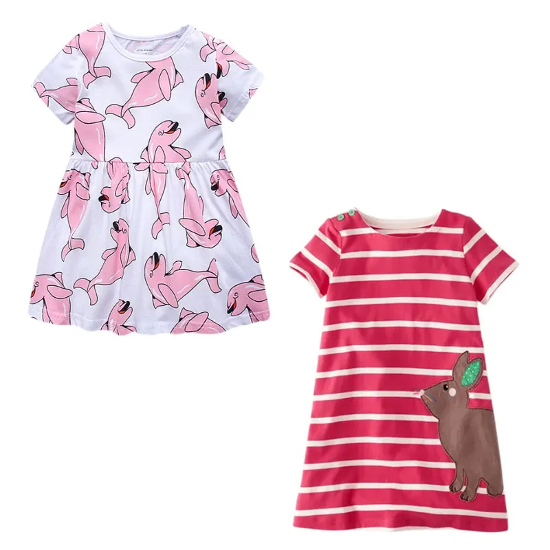 

Jumping Meters New Summer Children's Dresses Animals Dophoin Print Short Sleeve Baby Clothing Dress Frocks