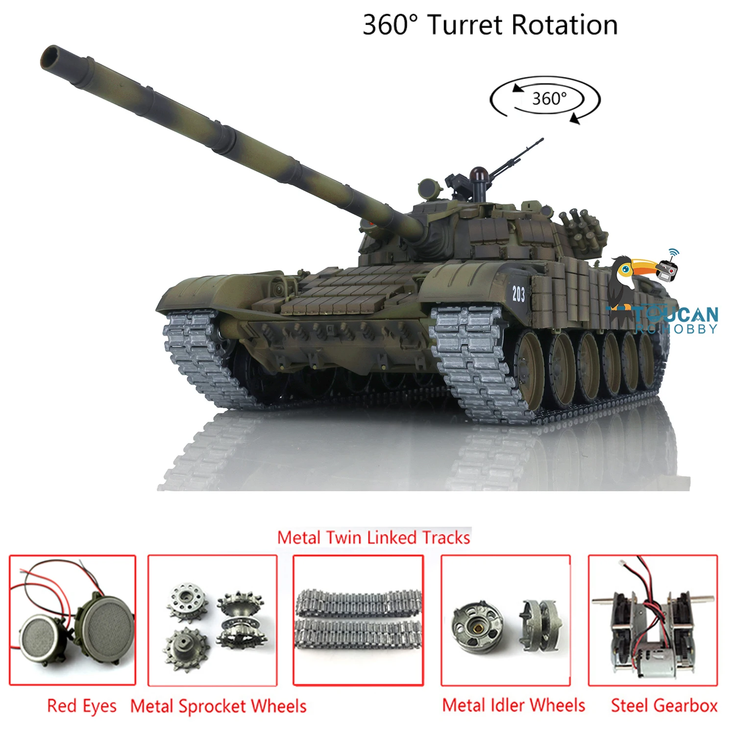 Upgraded Ver Heng Long RC Battle Tank 1:16 Large TK7.0 Russia T72 3939 Redeyes Remote Tracked Vichels Controlled Car Toy TH20573