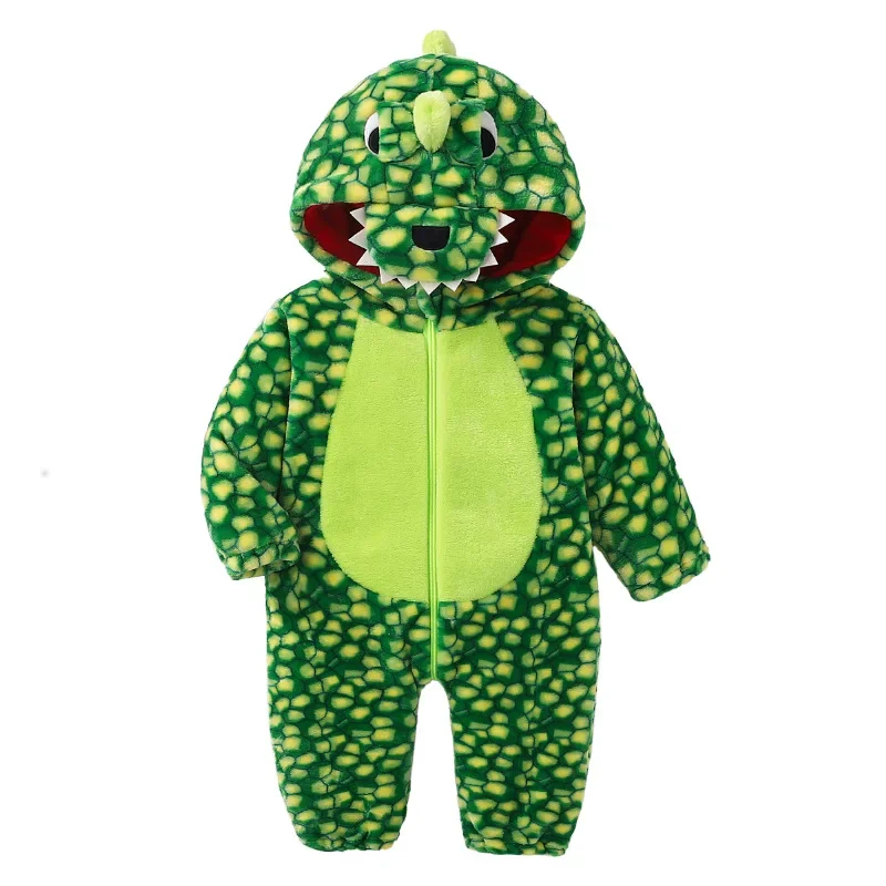 Kawaii Dinosaur Zipper Hooded Outfits Baby Girl Clothes Boy Bodysuits ropa de bebe Soft Flannel Baby Romper Cartoon Soft Flannel