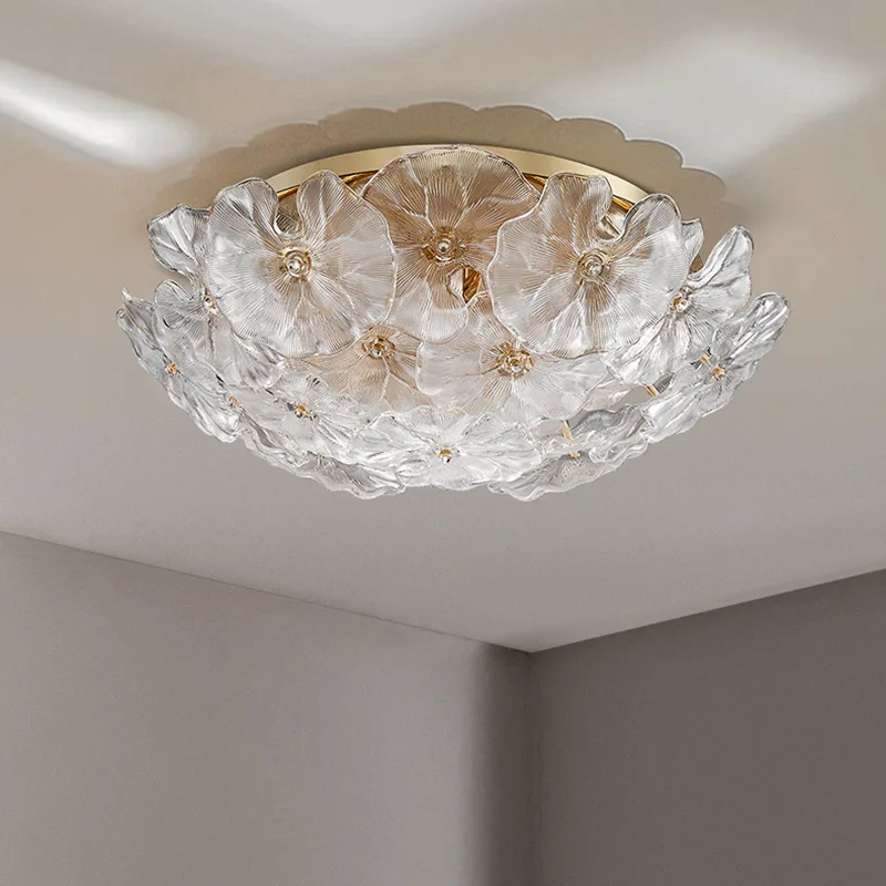 Modern light luxury personalized lotus leaf glass ceiling light Nordic simple bedroom room light