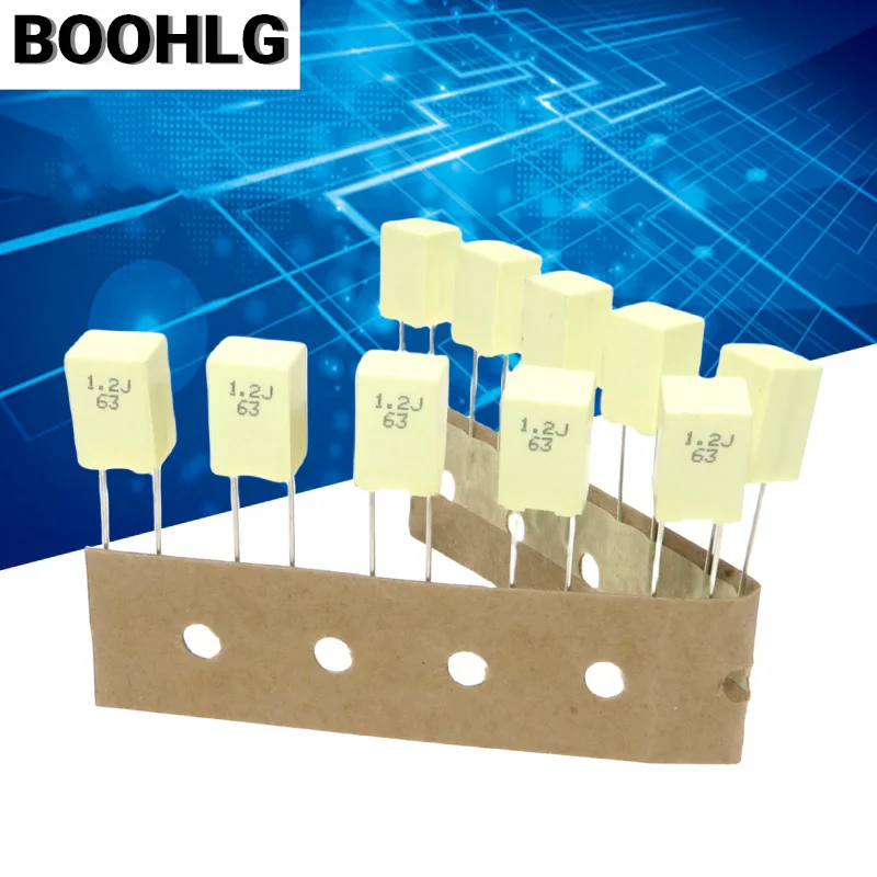 10PCS AV copper pin film capacitor 63V 1.2UF 125 J file R82 instead of 63V 1UF P=5MM