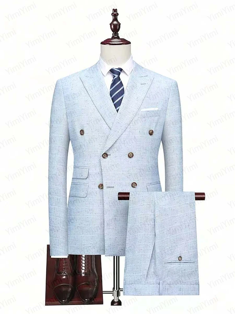 Ternos masculinos elegantes, trespassado, lapela repicada, slim fit, blazer de casamento, conjunto de 2 peças, smoking masculino, jaqueta de baile personalizada