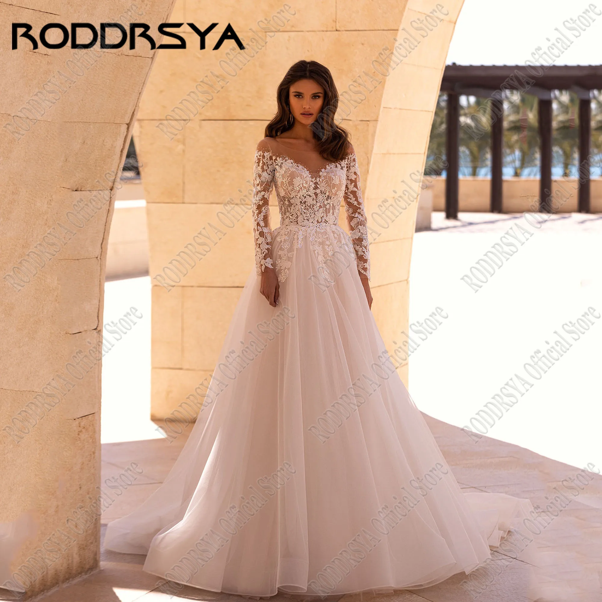 

RODDRSYA Lace Wedding Dress 2025 Bride Luxury A-Line See Through Bridal Gowns Customized Long Sleeves Applique vestido de novia