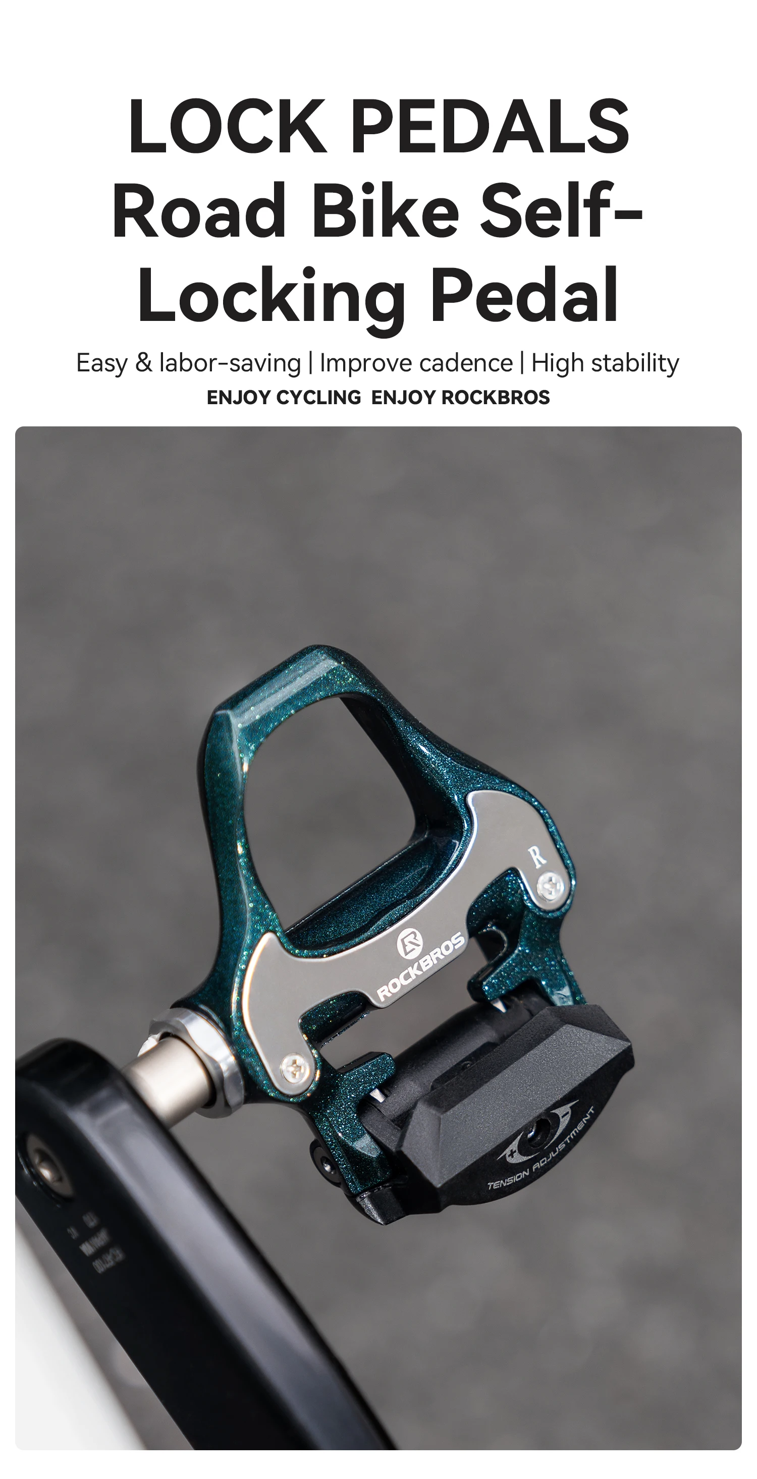 ROCKBROS Fahrradpedal mit Rutschfester Verriegelung MTB Fahrradpedale Flache Klemmplatte Verriegelungs-Pedal SPD Aluminiumlegierung mit Verriegelungsplatte – Detail 1