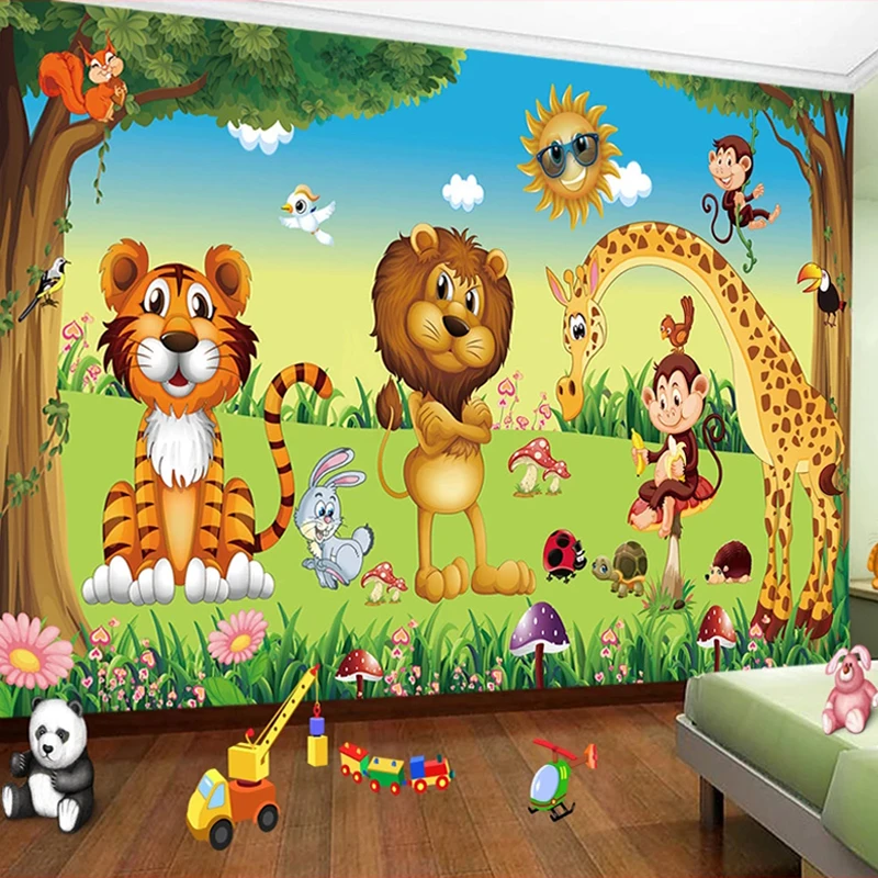 Custom 3D Photo Wallpaper Lion Tiger Giraffe Animal Forest 3D Poster Large Mural Kids Children Room Bedroom Decor Wall Painting