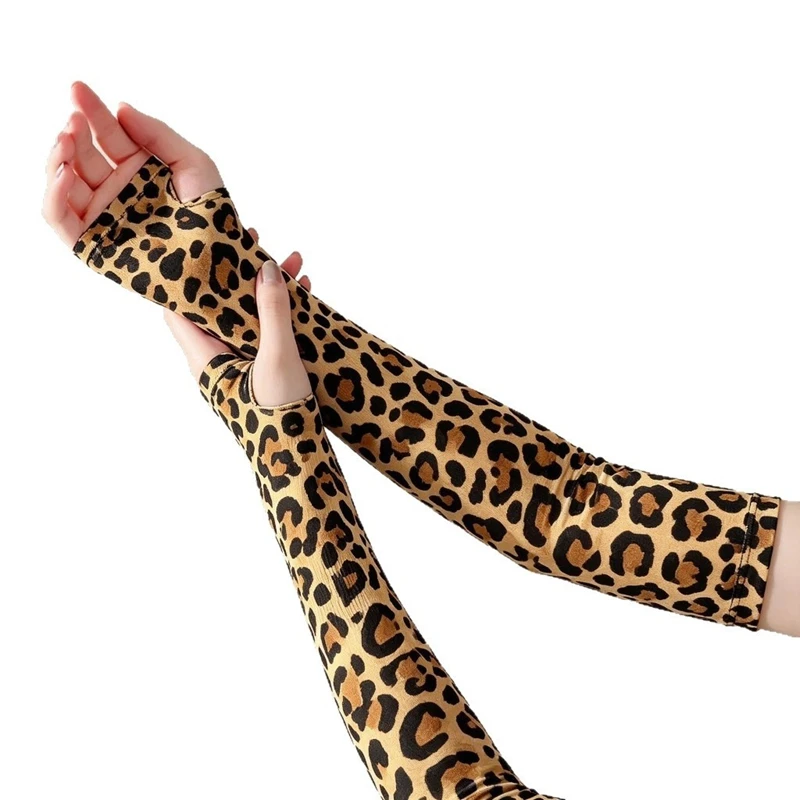 Zdjęcie 7: Modne leopardzie długie rękawiczki bez palców, elastyczne, damskie, na występy sceniczne, do jazdy samochodem, na imprezy, do cosplayu, dekoracyjne rękawiczki.