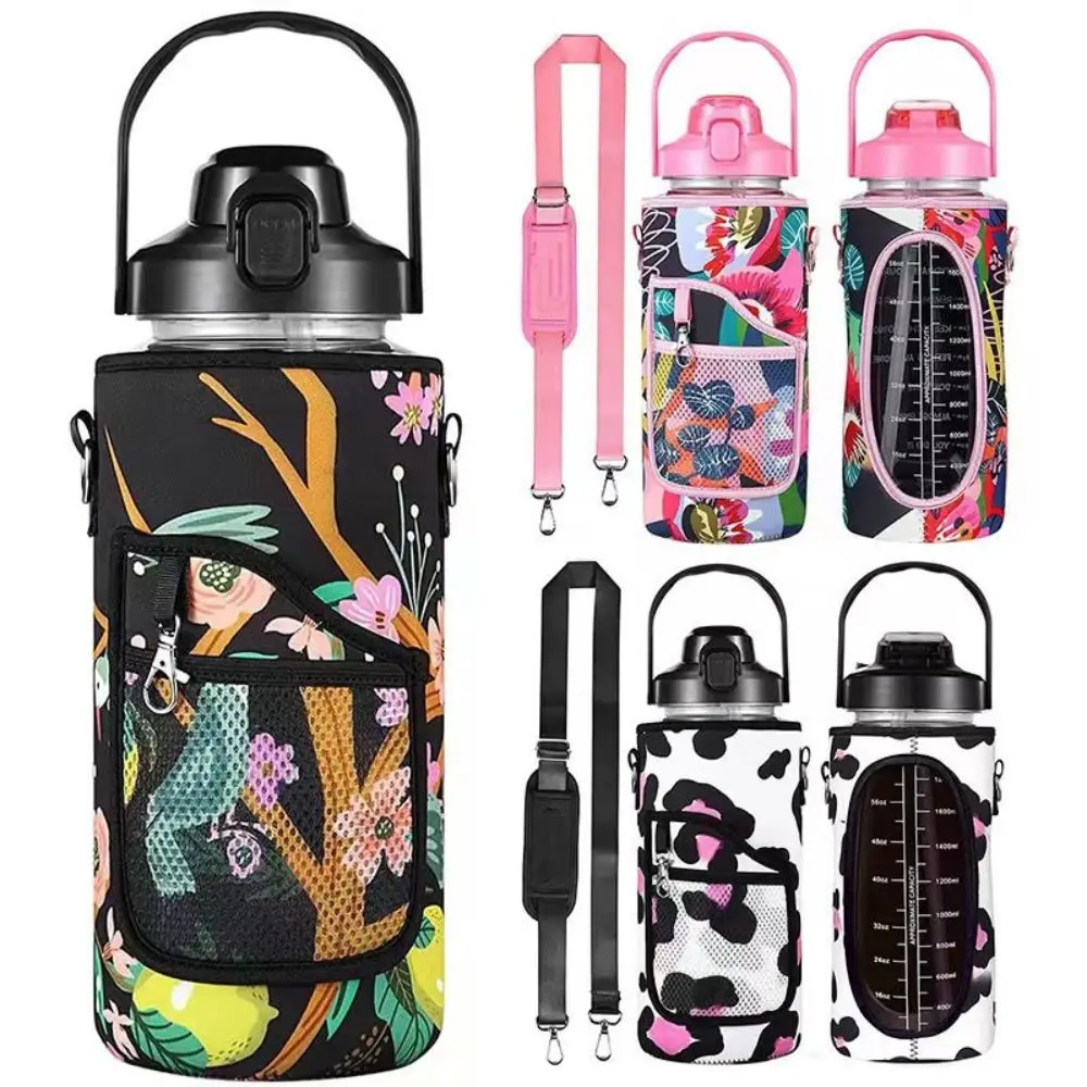 2L Capacity Water Bottle Cover Gradient Color Half Gallon Insulator Sleeve With Strap Portable Design Water Bottle Case Hiking