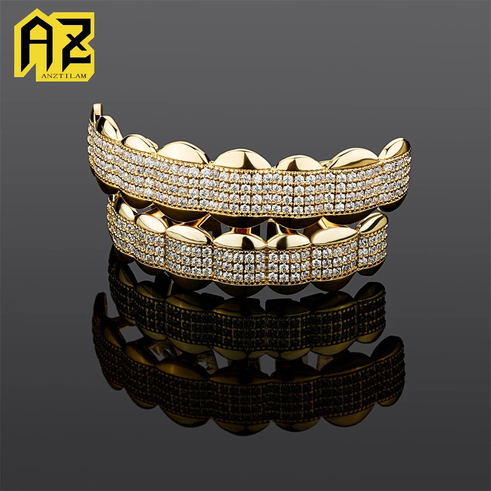 Anztilam Full Zircon Teeth Grillz Iced Out Grill Tooth Men Women Hip Hop Grills Caps Brass Fashion Jewelry Free Shipping