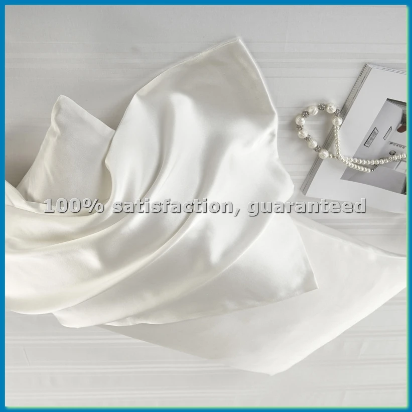 Both Sides Natural Pure Silk Pillowcase for Hair and Skin, 600 Thread Count 50X75cm- White-AT35