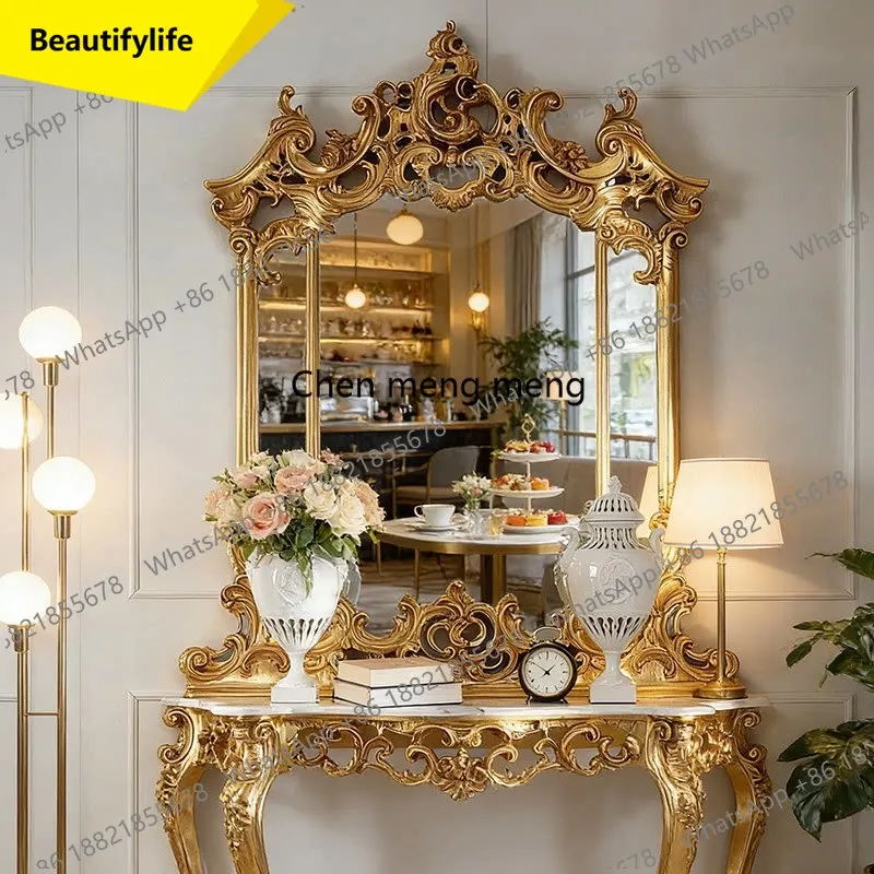 

a17 French Vintage Carved Entrance Mirror Baroque Living Room Fireplace Decorative Mirror American