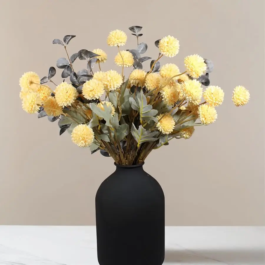 

Yellow Flowers Artificial Long Stems Kiku Flower With Eucalyptus, Spring Flowers Decor, Mustard Yellow Decor, Flores Amarillas A