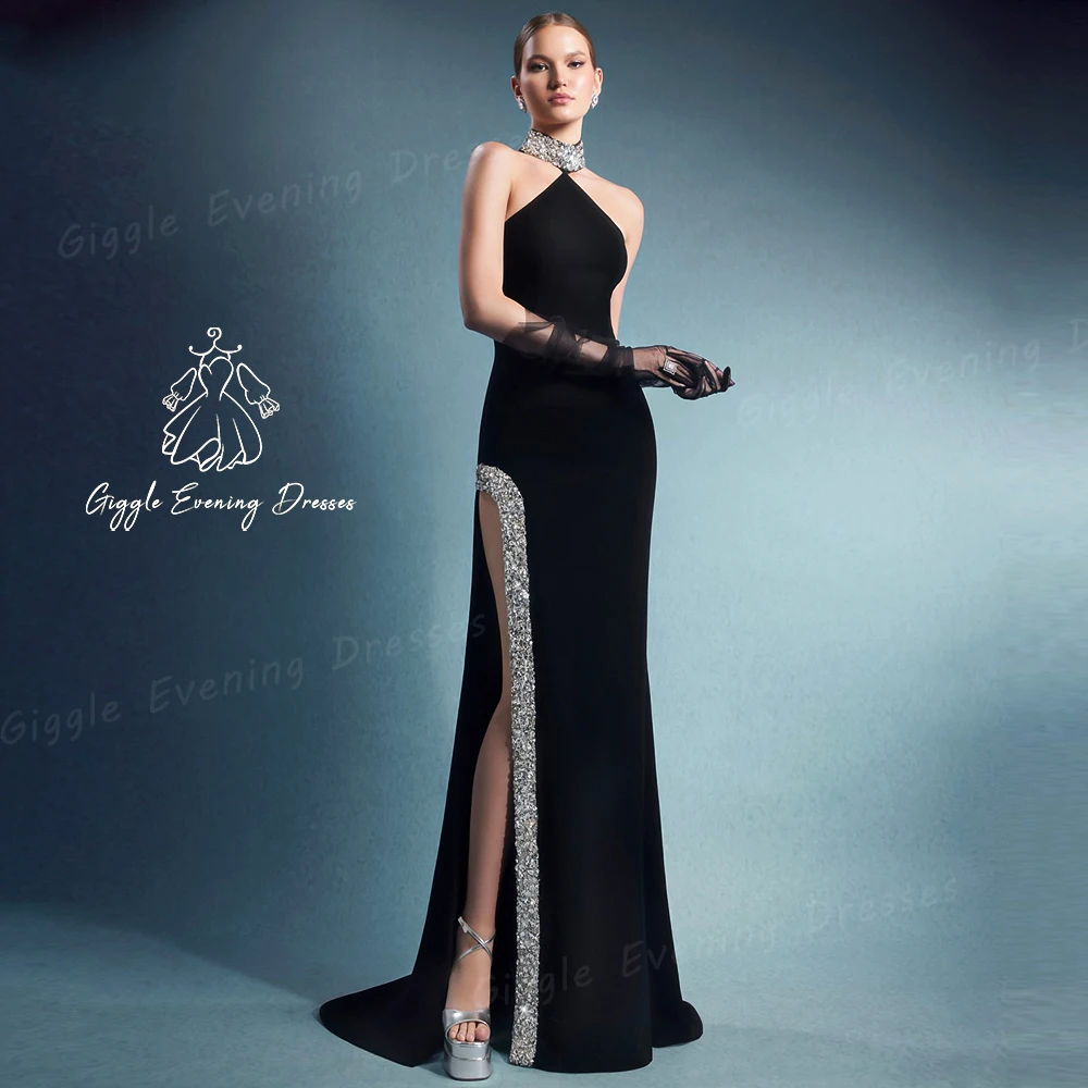 Giggle-Women's Beading Evening dresses, Crepe, Royal, Elegant Floor-Length, Close-Fitting Party Gowns, Saudi Arab, Luxury, 2024