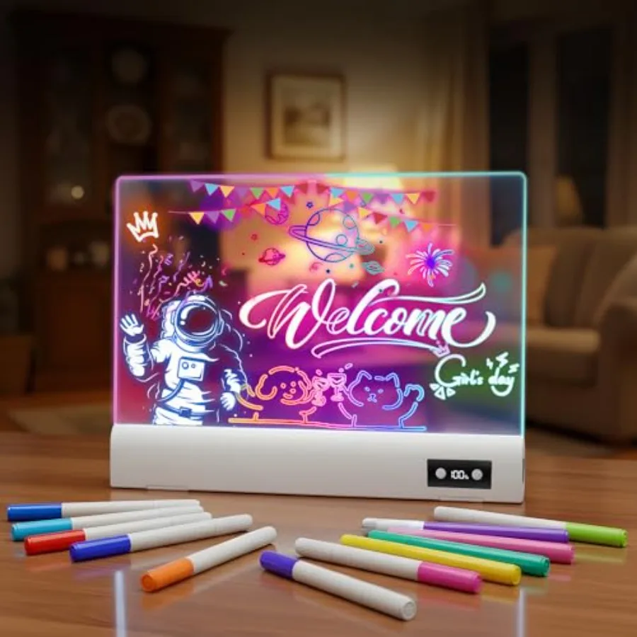 

Rechargeable LED Drawing Board 16 Inch 7 Color Light Up Tablet for Reusable Dry Erase Board with Stylus and Stand Educational S