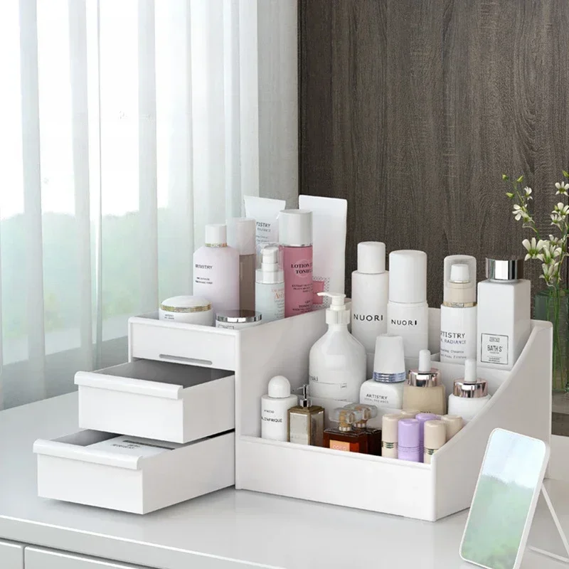 Shelf  Plastic Drawer Makeup Storage Box Dormitory Finishing Shelf Cosmetics Skin Care Dressing Table Desktop Stationery Box