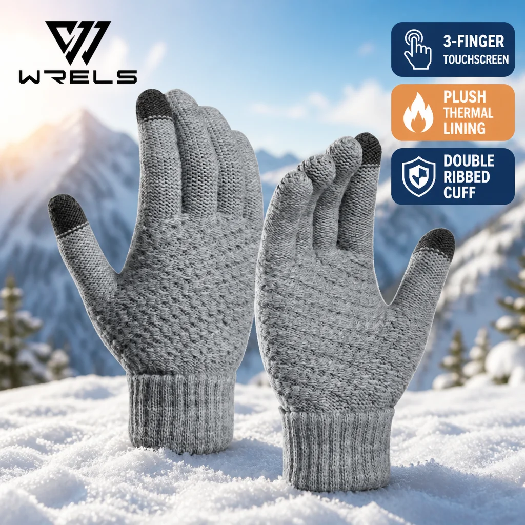 WRELS Winter Gloves Touch Screen Thermal Knitted Mittens Fleece Lined Windproof Men Women Outdoor Cycling Running Warm Gloves
