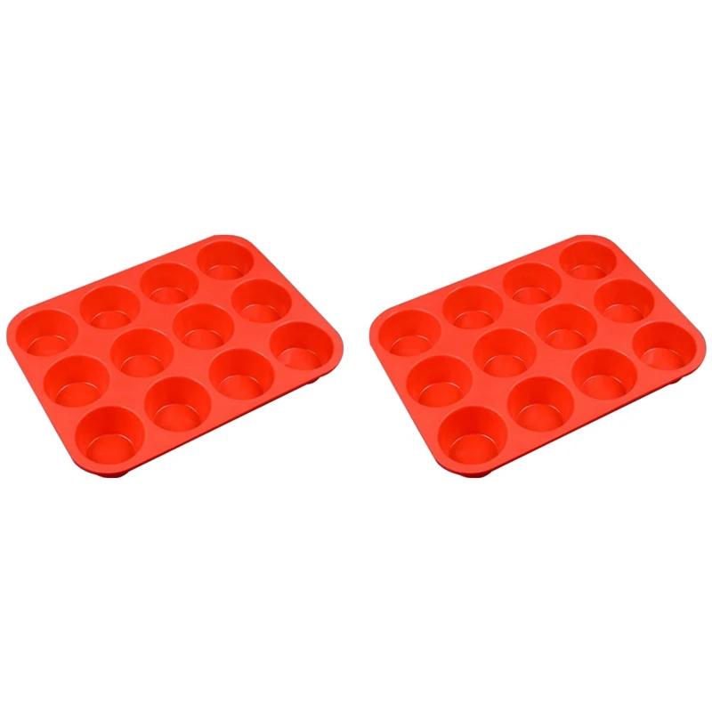 

2X12 Cups Regular Silicone Cupcake Pan, Non-Stick Silicone Perfect For Making Waffles, Cakes, Tarts, Breads Easy To Use