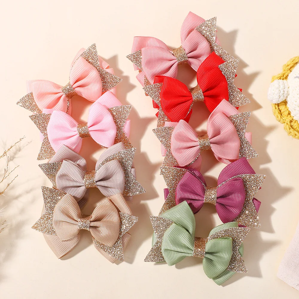 60pc Glitter Bow Hair Clips for Baby Girls Shiny Ribbon Dovetail Hairpins Women Kids Hair Accessories Bulk Pack