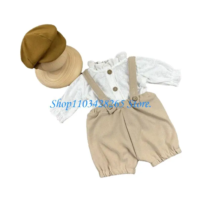ملابس تنكرية للتصوير الفوتوغرافي للأطفال قبعة بيريه وقميص وسراويل ملابس لحديثي الولادة دعائم تصوير للرضع ملابس تبادل لاطلاق G2TE